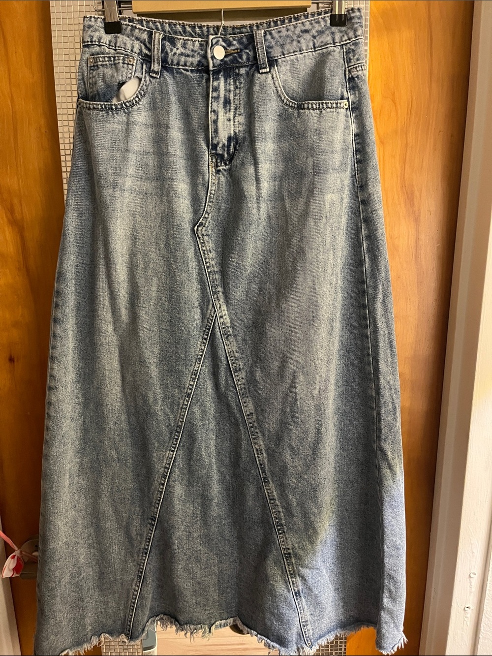 Light Blue Denim Maxi Skirt - Casual High-Waist A-Line - Picture 6 of 7